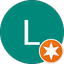 Teal circle with white letter L and small orange star icon overlay