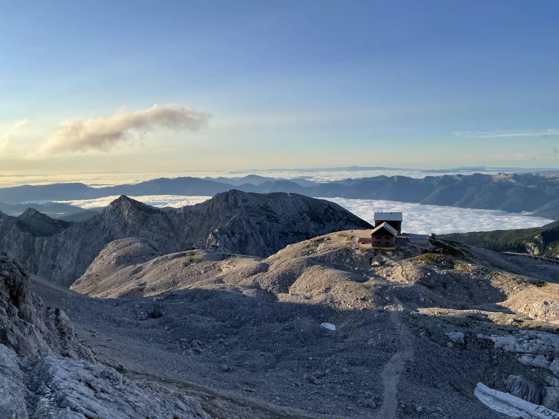 Planika lodge in the morning from above
