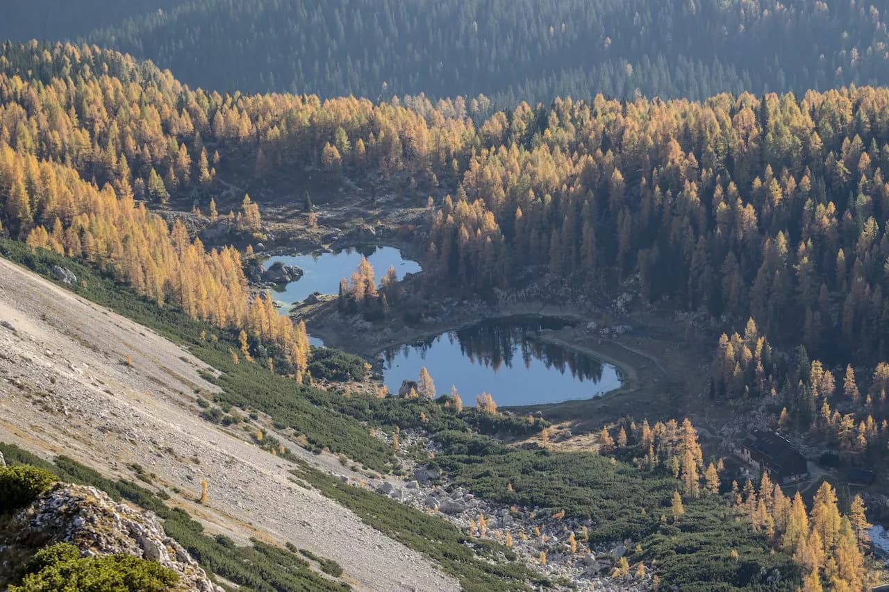 double lake and the hut from above